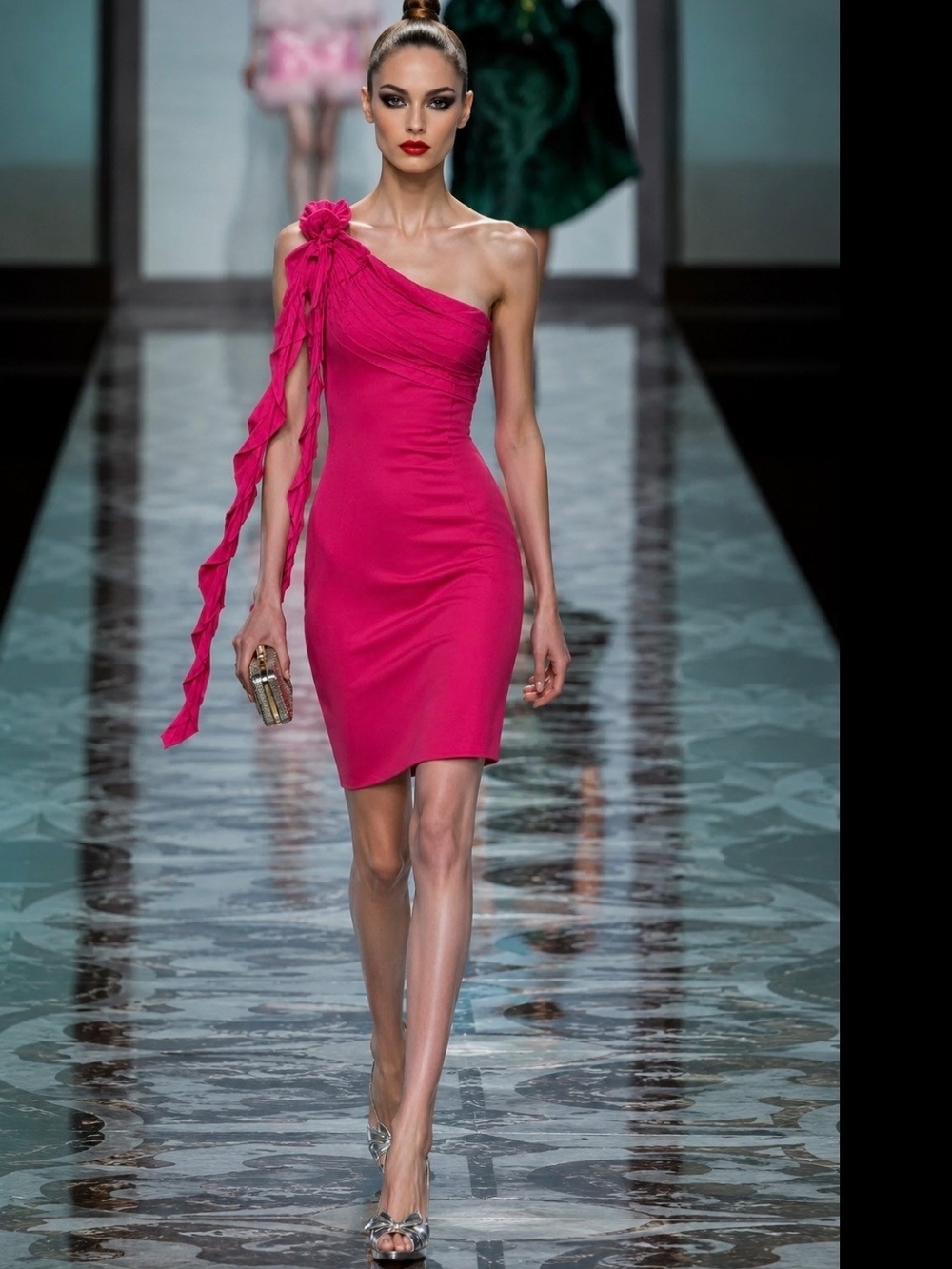 WOMENS VALENTINO HIVER 2008 FUCHSIA ONE SHOULDER SILK WOOL COCKTAIL DRESS SIZE 4 - Picture 5 of 5